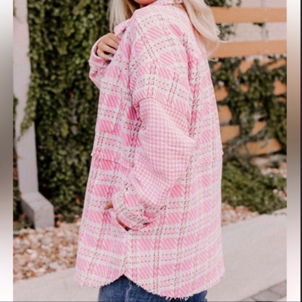 🍁”Tweed Me Alone” Pink Plaid Craft Distressed Houndstooth - Picture 3 of 16